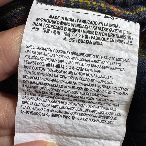 Vans Flannel Shirt Womens XL Navy Blue Orange Plaid Cropped Long Sleeve - Picture 3 of 8